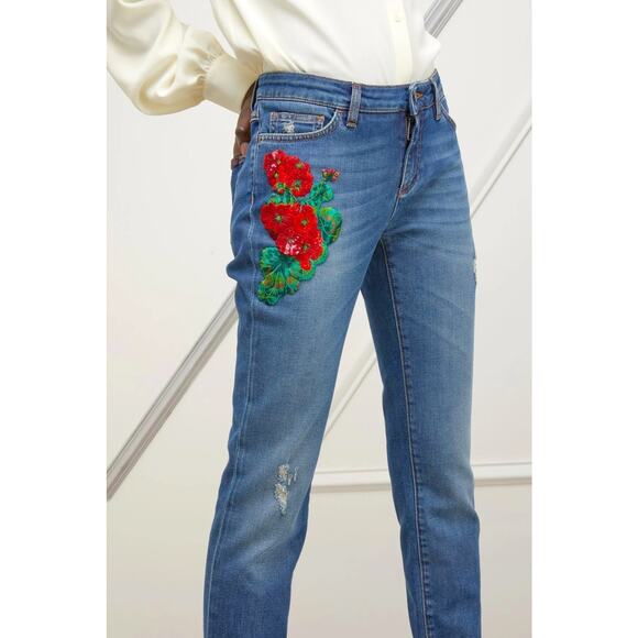 NWT Dolce & Gabbana Floral Applique Skinny Jeans  IT 40 S - Picture 1 of 8